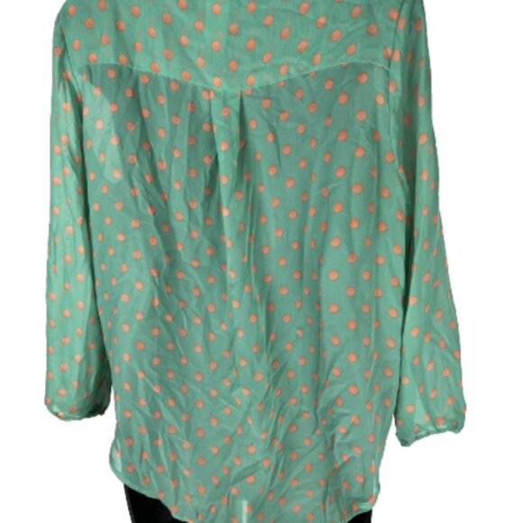 Moon Collection Large Sheer Polka Dot Multi Color 3/4 Sleeve Blouse w/pockets - Picture 6 of 16
